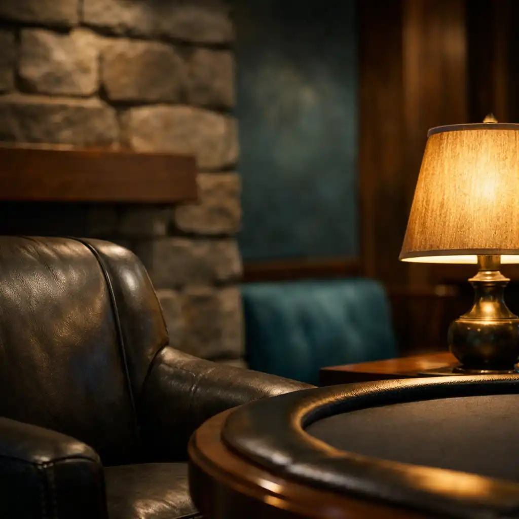 Comfortable seating and soft ambient lighting in the Savory Feast poker lounge