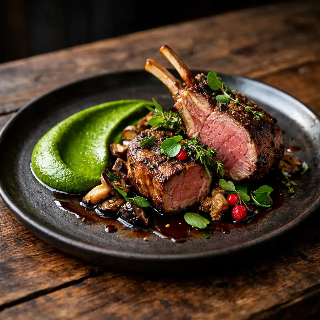 Overhead shot of the Savory Feast Platter with gourmet items on a dark stone table